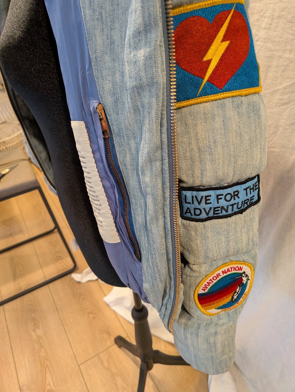 Aviator Nation Vintage Patch Denim Apres Puffer Size S - Picture 9 of 15